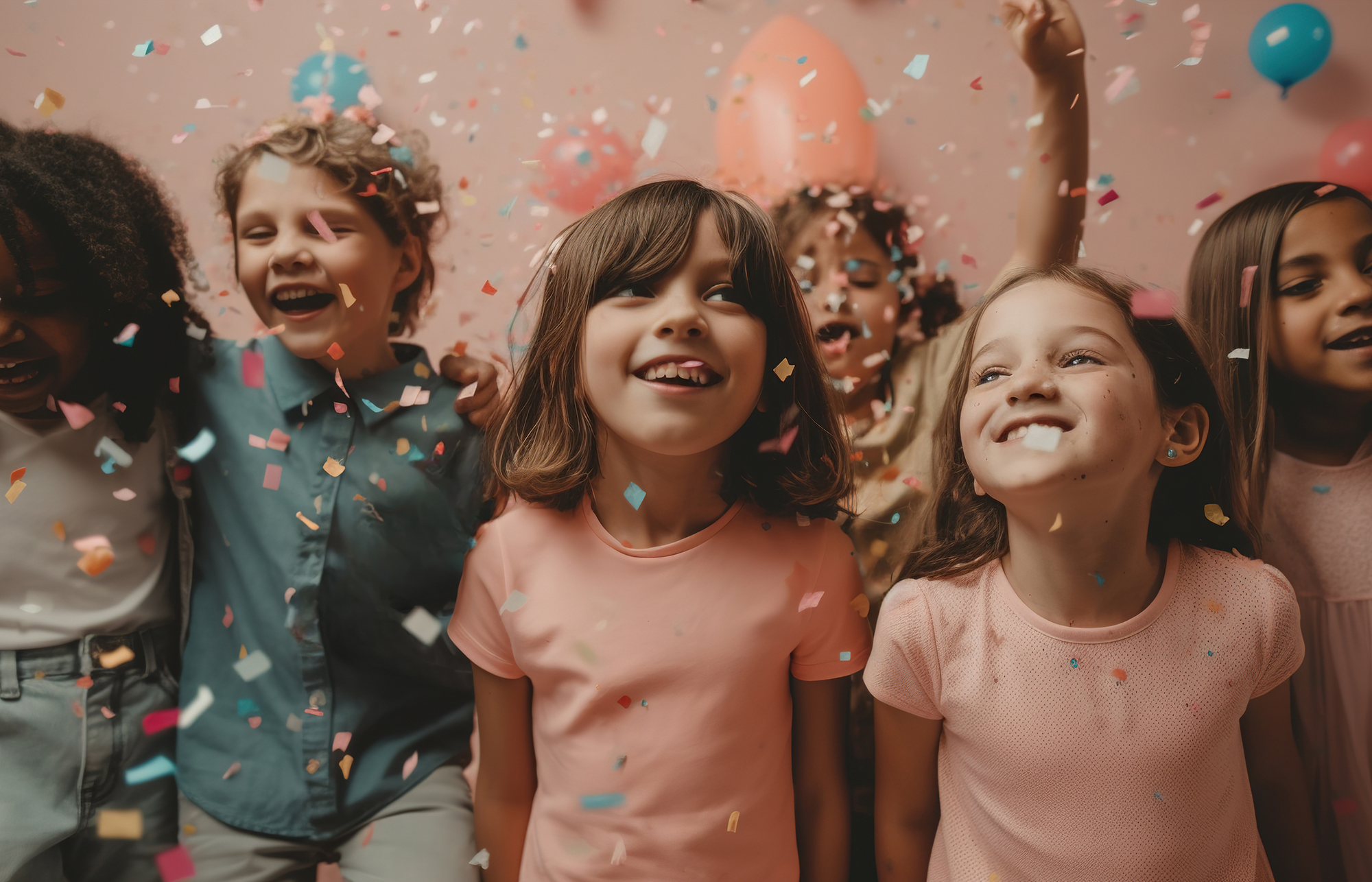 group of children friends. happy multicultural kids having fun c